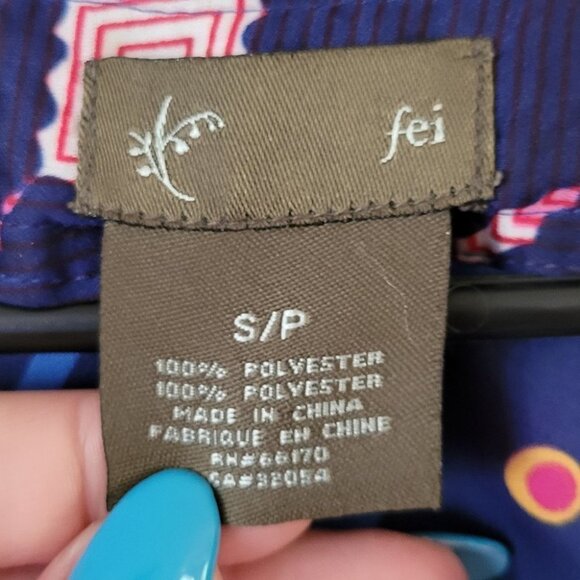 Anthropologie Fei Swirled Azita Blouse V Neck Ruffle Sleeve vibrant Satin Size S - Picture 2 of 7